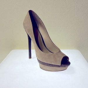 B Brian Atwood suede peep toe platform, comes with box and dust bag.